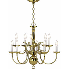 Chandelier with 10 Lights and Steel Frame in Polished Brass