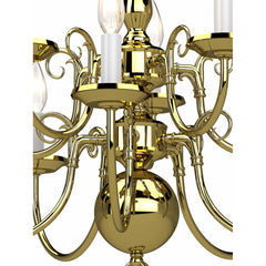 Chandelier with 10 Lights and Steel Frame in Polished Brass