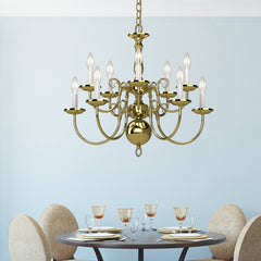 Chandelier with 10 Lights and Steel Frame in Polished Brass