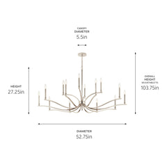 Chandelier with 14 Lights and 2 Tiers in Polished Nickel