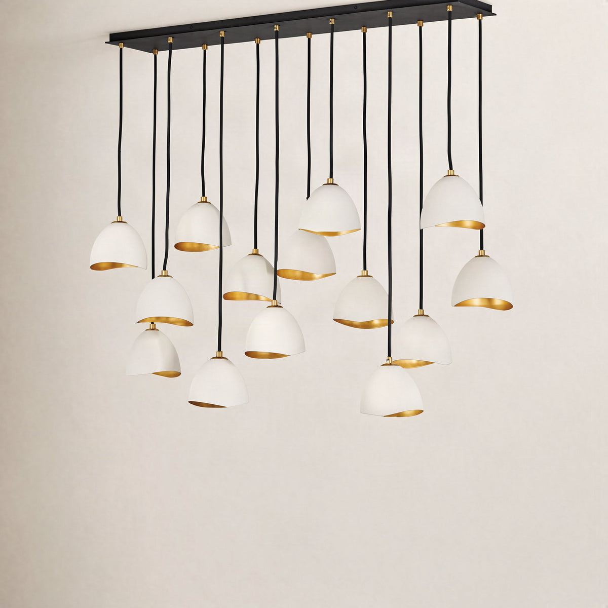Chandelier with 14 Lights and Bell Shade in Shell White