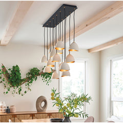 Chandelier with 14 Lights and Bell Shade in Shell White
