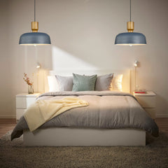 Chandelier with 2 Lights, Blue Metal Dome Shade
