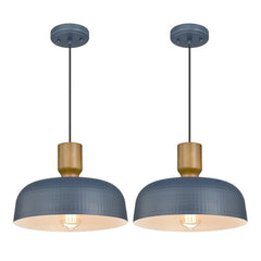 Chandelier with 2 Lights, Blue Metal Dome Shade