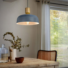 Chandelier with 2 Lights, Blue Metal Dome Shade