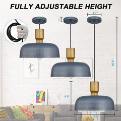 Chandelier with 2 Lights, Blue Metal Dome Shade