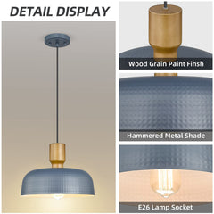 Chandelier with 2 Lights, Blue Metal Dome Shade