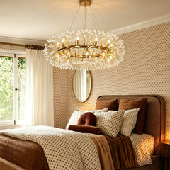 Chandelier with 20 Lights and Crystal Strands in Gold