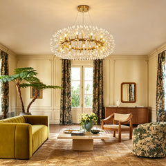 Chandelier with 20 Lights and Crystal Strands in Gold