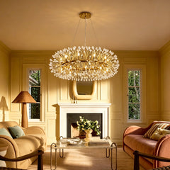Chandelier with 20 Lights and Crystal Strands in Gold