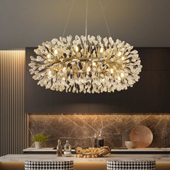 Chandelier with 20 Lights and Crystal Strands in Gold