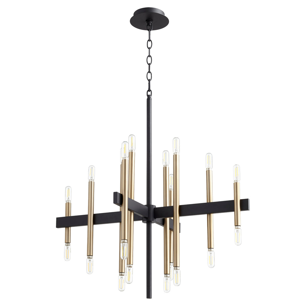 Chandelier with 20 Lights in Matte Black and Gold