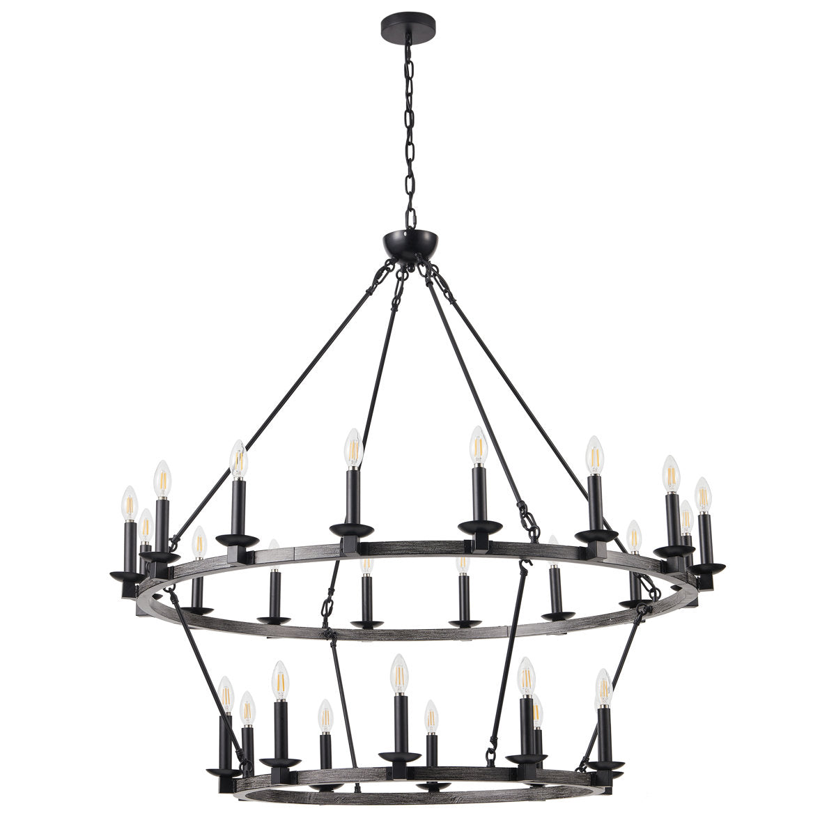 Chandelier with 26 Lights and 2 Tiers in Matte Black Metal