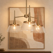Chandelier with 3 Clear Seeded Glass Shades in Gold Finish
