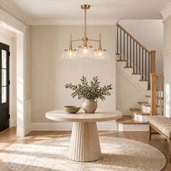 Chandelier with 3 Clear Seeded Glass Shades in Gold Finish