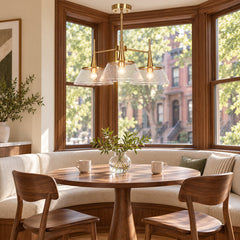 Chandelier with 3 Clear Seeded Glass Shades in Gold Finish