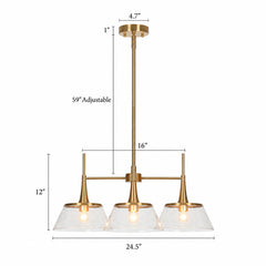 Chandelier with 3 Clear Seeded Glass Shades in Gold Finish