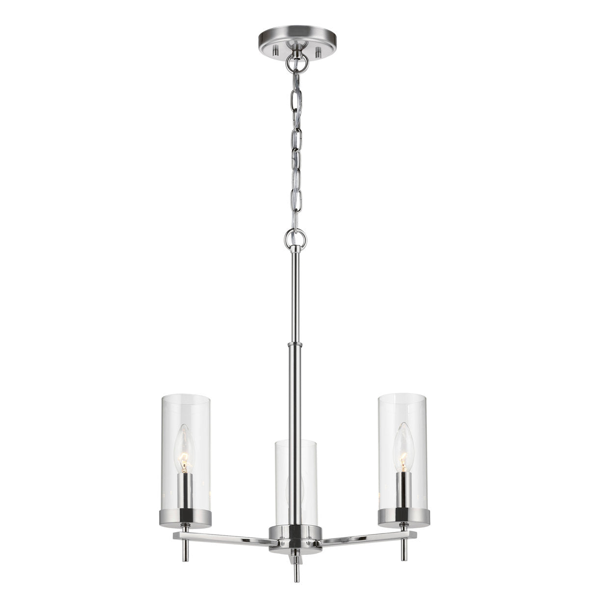Chandelier with 3 Lights and Clear Glass Shades in Chrome