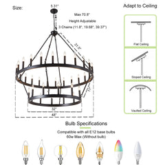 Chandelier with 36 Lights in Matte Black Metal