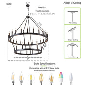 Chandelier with 36 Lights in Matte Black Metal