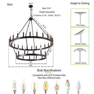 Chandelier with 36 Lights in Matte Black Metal