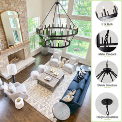 Chandelier with 36 Lights in Matte Black Metal