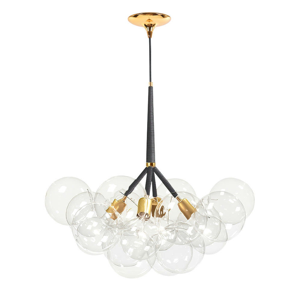 Chandelier with 4 Clear Glass Globe Shades in Gold and Matte Black