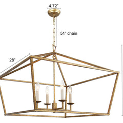 Chandelier with 4 Lights and Open Geometric Metal Frame