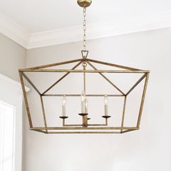 Chandelier with 4 Lights and Open Geometric Metal Frame