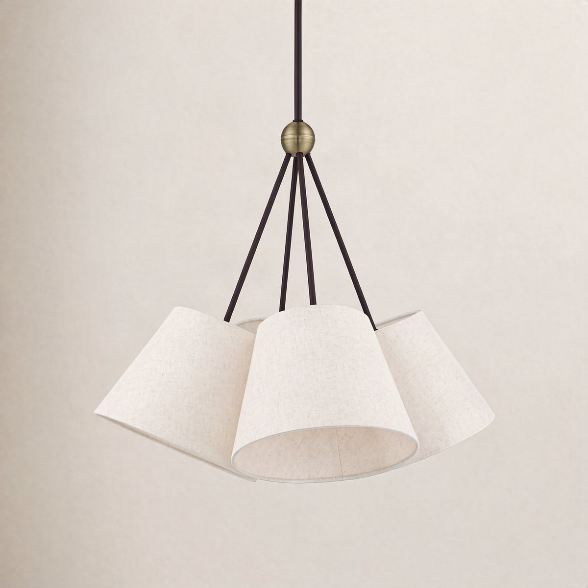 Chandelier with 4 Linen Blend Shades in Bronze Steel Finish