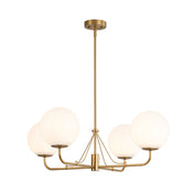 Chandelier with 4 White Glass Globes in Brushed Gold