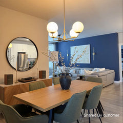 Chandelier with 4 White Glass Globes in Brushed Gold