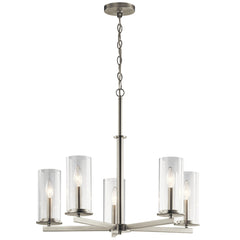 Chandelier with 5 Clear Glass Shades in Brushed Nickel