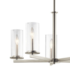 Chandelier with 5 Clear Glass Shades in Brushed Nickel