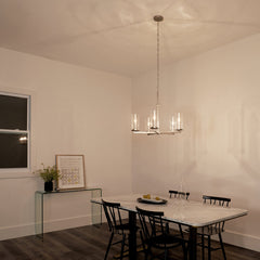 Chandelier with 5 Clear Glass Shades in Brushed Nickel