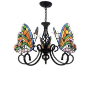 Chandelier with 5 Lights and Butterfly Glass Shades in Matte Black
