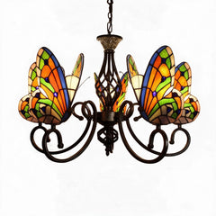 Chandelier with 5 Lights and Butterfly Glass Shades in Matte Black