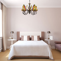 Chandelier with 5 Lights and Butterfly Glass Shades in Matte Black