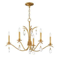 Chandelier with 5 Lights and Crystal Accents in Charcoal Gold Leaf