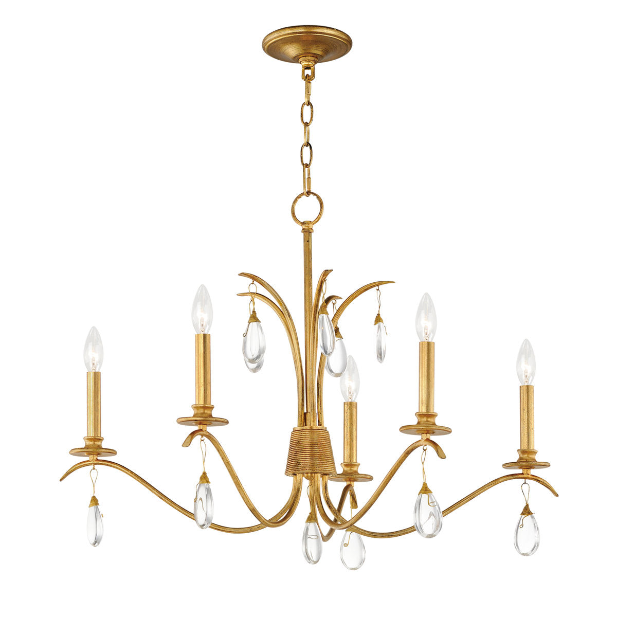 Chandelier with 5 Lights and Crystal Accents in Charcoal Gold Leaf