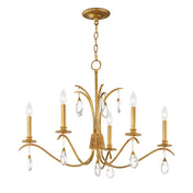 Chandelier with 5 Lights and Crystal Accents in Charcoal Gold Leaf