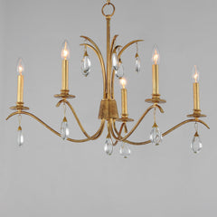 Chandelier with 5 Lights and Crystal Accents in Charcoal Gold Leaf