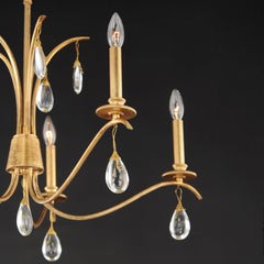 Chandelier with 5 Lights and Crystal Accents in Charcoal Gold Leaf