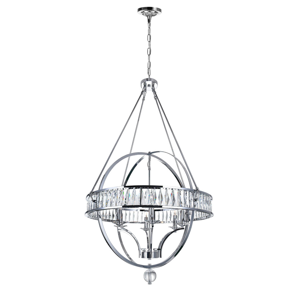 Chandelier with 6 Lights, 30 Inch Wide, Chrome Metal Frame