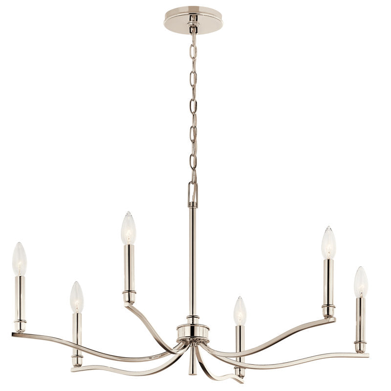Chandelier with 6 Lights, 32 in Wide, Polished Nickel Finish