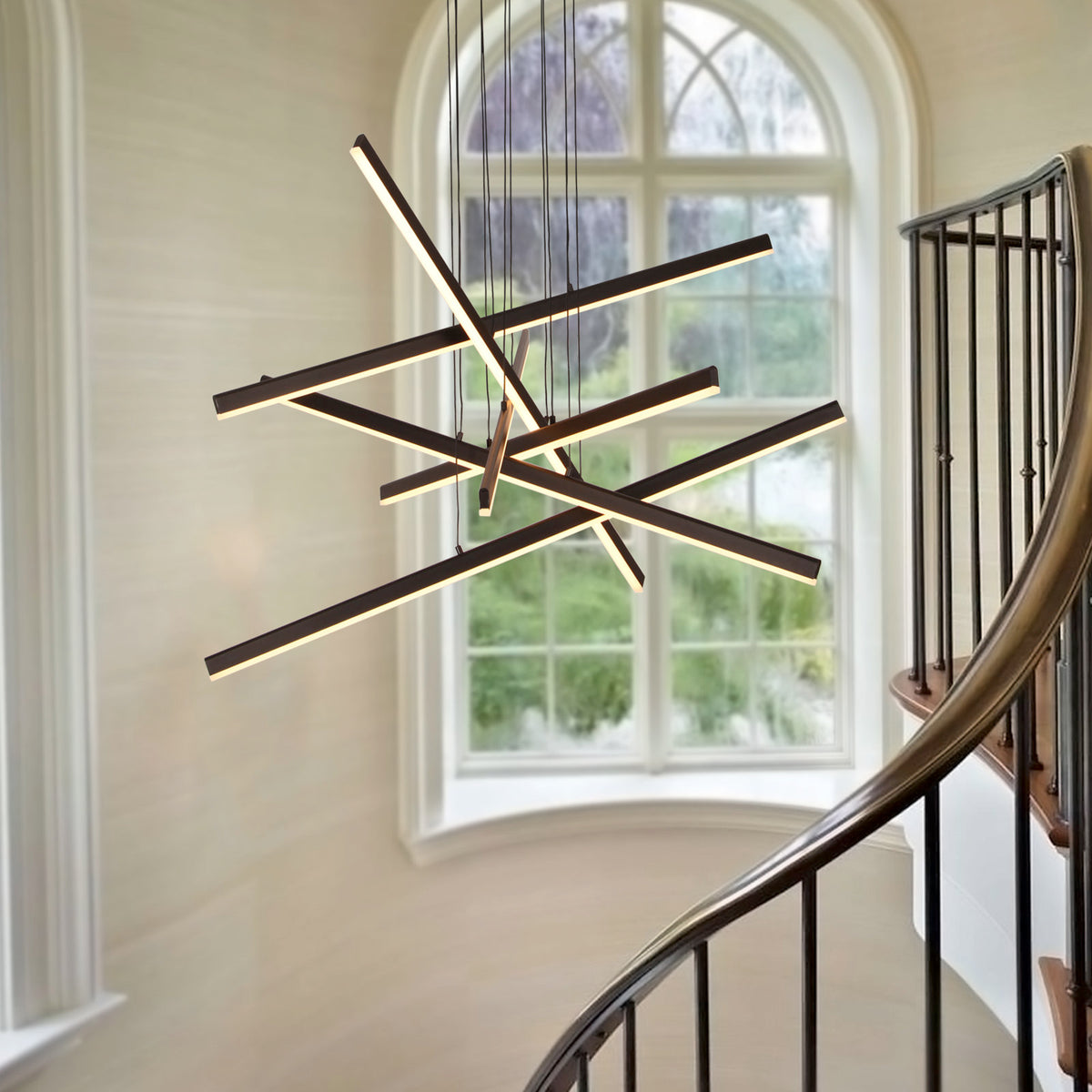 Chandelier with 6 Lights and Adjustable Height, Matte Black