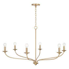 Chandelier with 6 Lights and White Fabric Drum Shades in Matte Brass