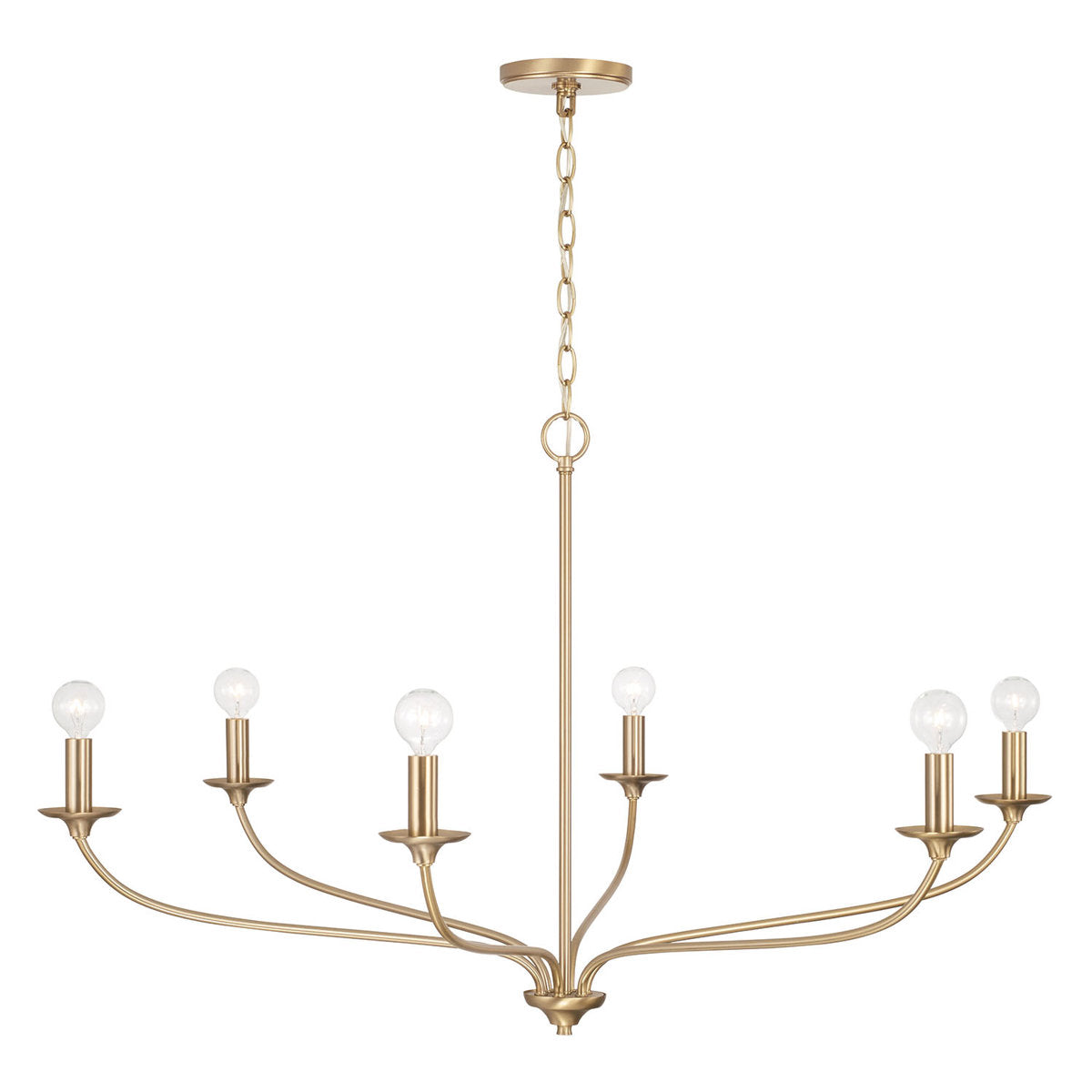 Chandelier with 6 Lights and White Fabric Drum Shades in Matte Brass