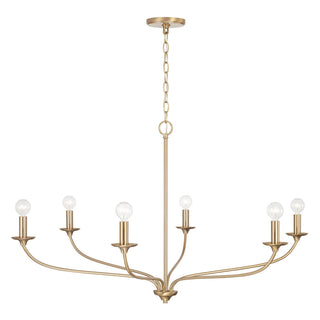 Chandelier with 6 Lights and White Fabric Drum Shades in Matte Brass
