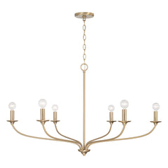 Chandelier with 6 Lights and White Fabric Drum Shades in Matte Brass